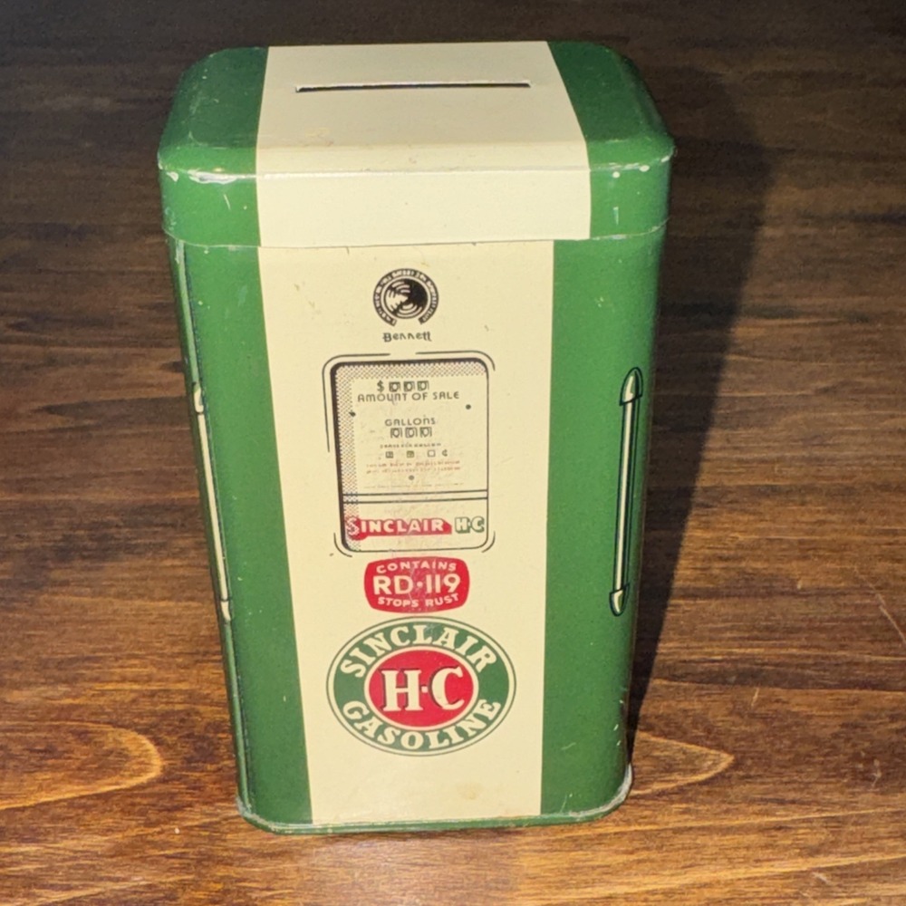 Vintage Sinclair H-C Gasoline Fuel Pump Collectible Tin Metal Coin Toy Bank